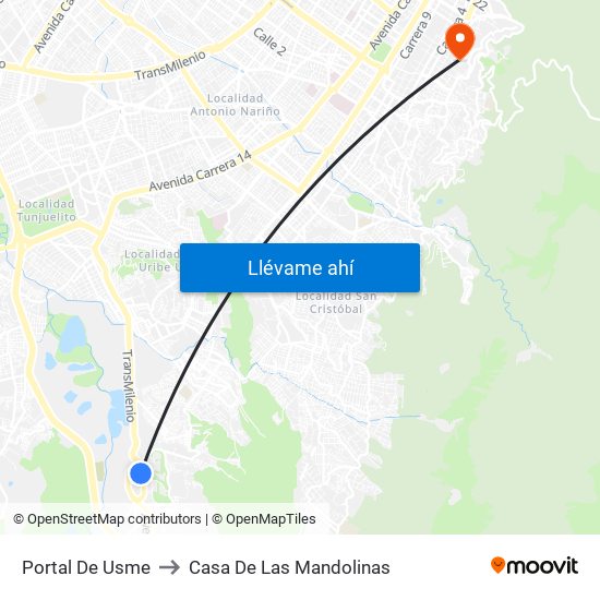 Portal De Usme to Casa De Las Mandolinas map