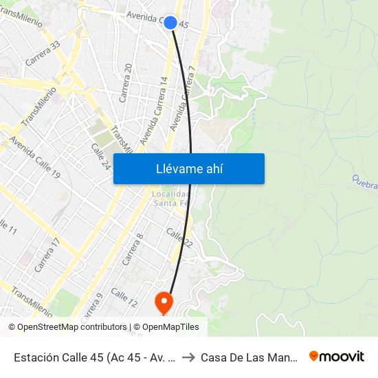 Estación Calle 45 (Ac 45 - Av. Caracas) to Casa De Las Mandolinas map