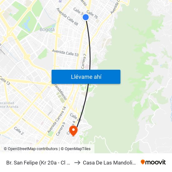 Br. San Felipe (Kr 20a - Cl 74) to Casa De Las Mandolinas map