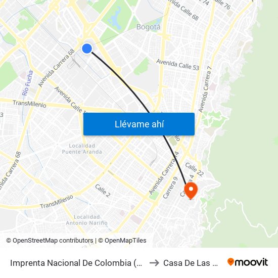 Imprenta Nacional De Colombia (Av. Esperanza - Kr 66) to Casa De Las Mandolinas map