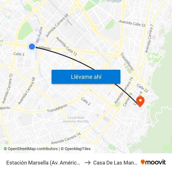 Estación Marsella (Av. Américas - Kr 69b) to Casa De Las Mandolinas map