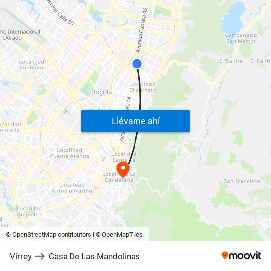 Virrey to Casa De Las Mandolinas map