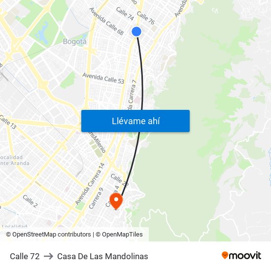 Calle 72 to Casa De Las Mandolinas map