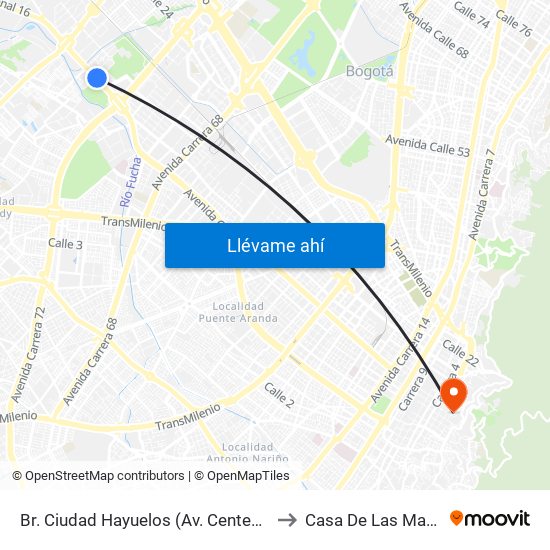 Br. Ciudad Hayuelos (Av. Centenario - Kr 78g) to Casa De Las Mandolinas map