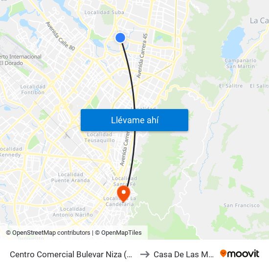 Centro Comercial Bulevar Niza (Ac 127 - Av. Suba) to Casa De Las Mandolinas map