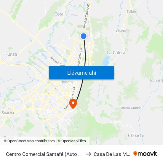 Centro Comercial Santafé (Auto Norte - Cl 187) (B) to Casa De Las Mandolinas map