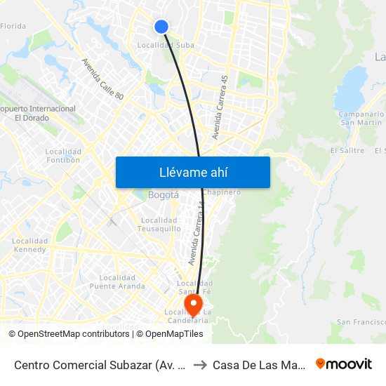 Centro Comercial Subazar (Av. Suba - Kr 91) to Casa De Las Mandolinas map