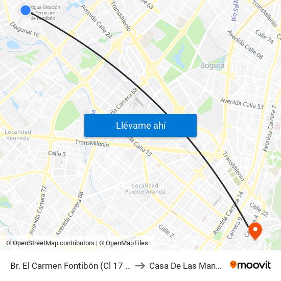 Br. El Carmen Fontibón (Cl 17 - Kr 100) to Casa De Las Mandolinas map