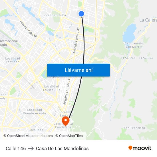 Calle 146 to Casa De Las Mandolinas map