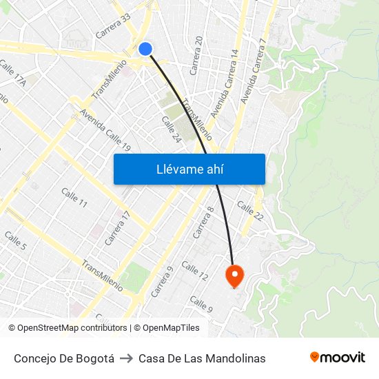 Concejo De Bogotá to Casa De Las Mandolinas map