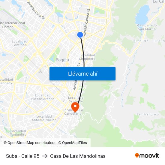 Suba - Calle 95 to Casa De Las Mandolinas map
