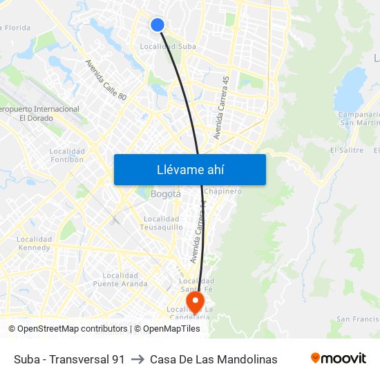 Suba - Transversal 91 to Casa De Las Mandolinas map