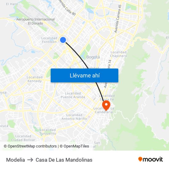 Modelia to Casa De Las Mandolinas map