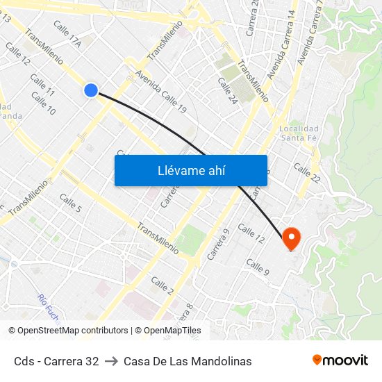 Cds - Carrera 32 to Casa De Las Mandolinas map