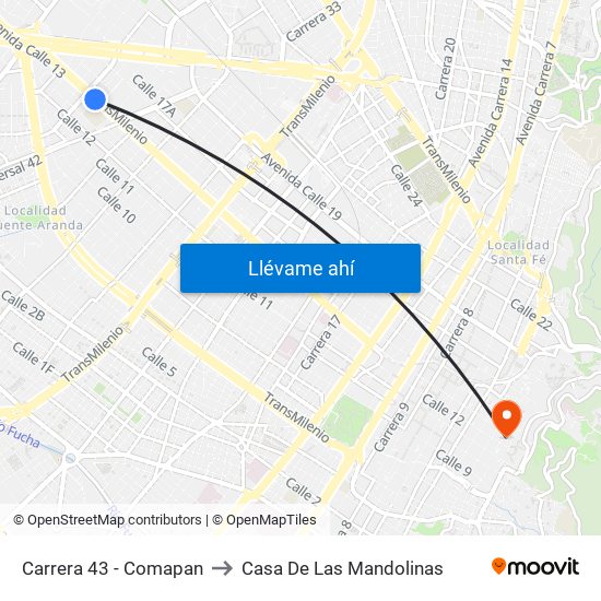 Carrera 43 - Comapan to Casa De Las Mandolinas map