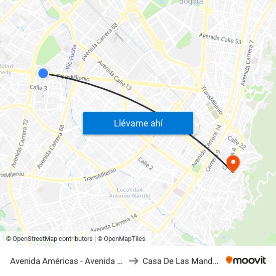 Avenida Américas - Avenida Boyacá to Casa De Las Mandolinas map