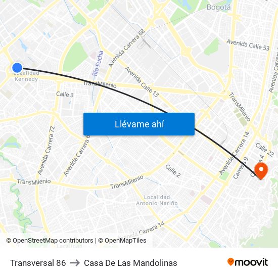 Transversal 86 to Casa De Las Mandolinas map