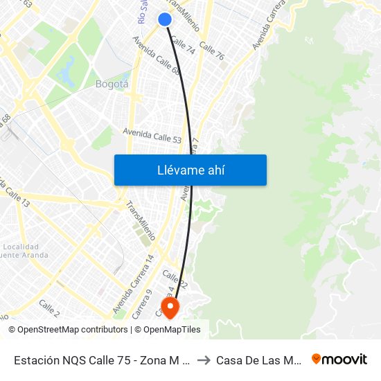 Estación NQS Calle 75 - Zona M (Av. NQS - Cl 75) to Casa De Las Mandolinas map