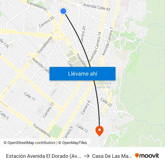 Estación Avenida El Dorado (Av. NQS - Cl 40a) to Casa De Las Mandolinas map