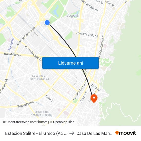Estación Salitre - El Greco (Ac 26 - Ak 68) to Casa De Las Mandolinas map