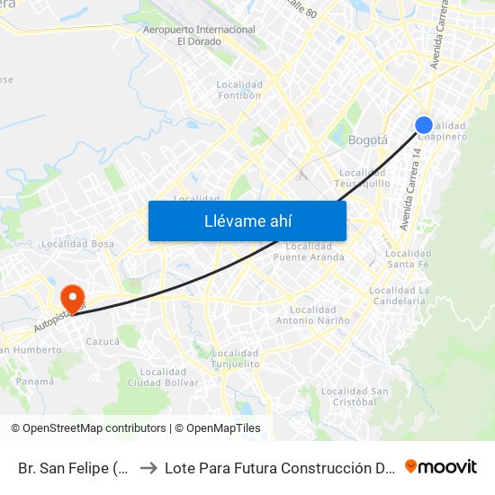 Br. San Felipe (Kr 20a - Cl 74) to Lote Para Futura Construcción Del Hospital Mario Yanguas map