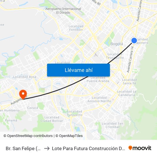 Br. San Felipe (Ac 72 - Kr 17) to Lote Para Futura Construcción Del Hospital Mario Yanguas map