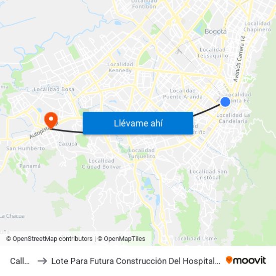 Calle 19 to Lote Para Futura Construcción Del Hospital Mario Yanguas map