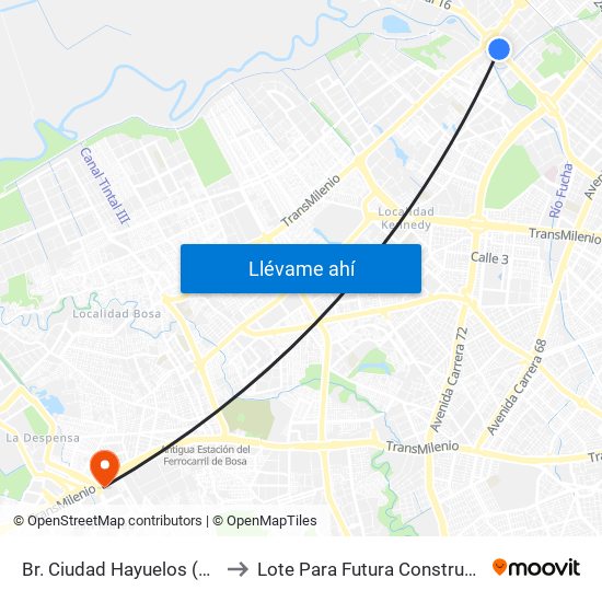 Br. Ciudad Hayuelos (Av. Centenario - Av. C. De Cali) to Lote Para Futura Construcción Del Hospital Mario Yanguas map