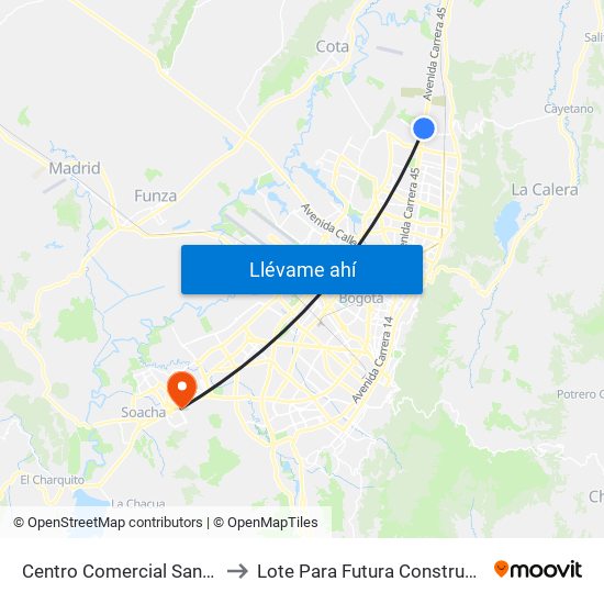 Centro Comercial Santafé (Auto Norte - Cl 187) (B) to Lote Para Futura Construcción Del Hospital Mario Yanguas map