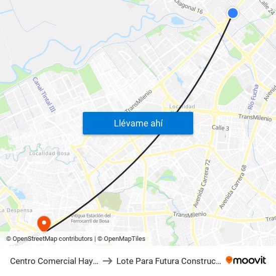 Centro Comercial Hayuelos (Av. C. De Cali - Cl 20) to Lote Para Futura Construcción Del Hospital Mario Yanguas map