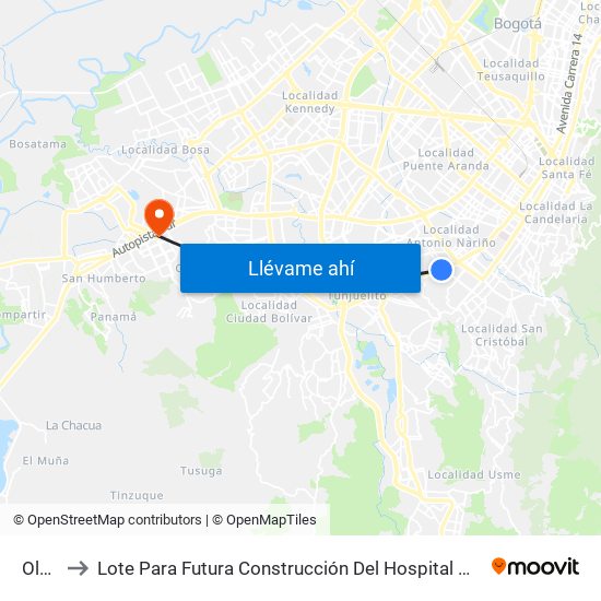 Olaya to Lote Para Futura Construcción Del Hospital Mario Yanguas map