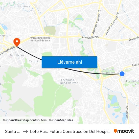 Santa Lucía to Lote Para Futura Construcción Del Hospital Mario Yanguas map