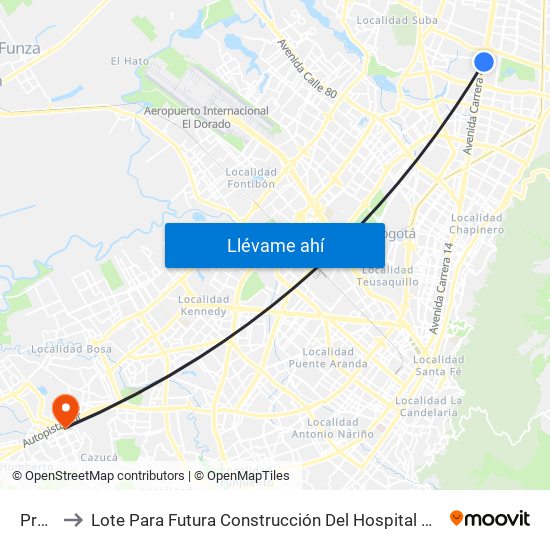 Prado to Lote Para Futura Construcción Del Hospital Mario Yanguas map