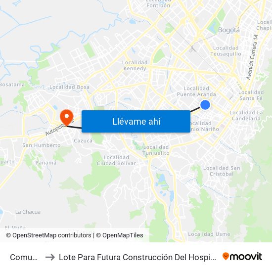 Comuneros to Lote Para Futura Construcción Del Hospital Mario Yanguas map