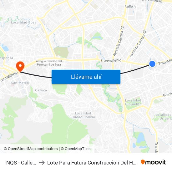 NQS - Calle 38a Sur to Lote Para Futura Construcción Del Hospital Mario Yanguas map