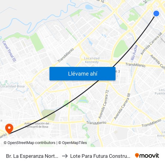Br. La Esperanza Norte (Av. La Esperanza - Kr 69d) to Lote Para Futura Construcción Del Hospital Mario Yanguas map