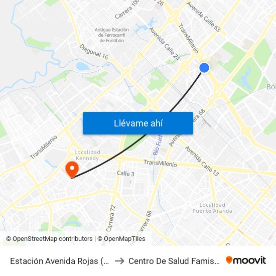 Estación Avenida Rojas (Ac 26 - Kr 69d Bis) (B) to Centro De Salud Famisanar Cafam Kennedy map