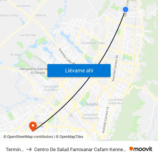 Terminal to Centro De Salud Famisanar Cafam Kennedy map