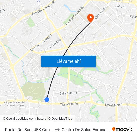 Portal Del Sur - JFK Cooperativa Financiera to Centro De Salud Famisanar Cafam Kennedy map