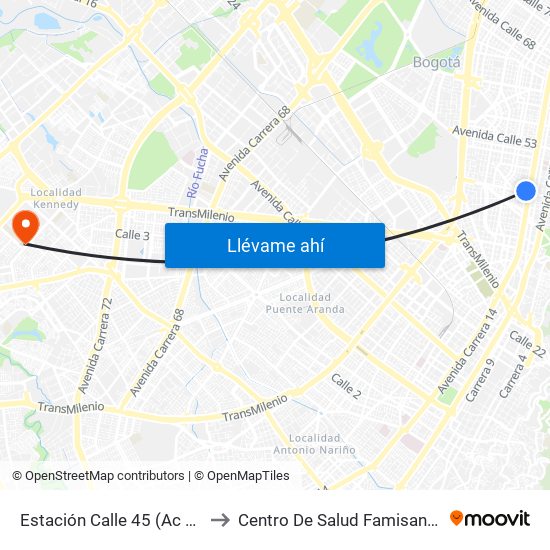 Estación Calle 45 (Ac 45 - Av. Caracas) to Centro De Salud Famisanar Cafam Kennedy map