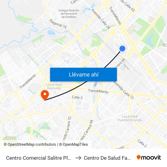 Centro Comercial Salitre Plaza (Av. La Esperanza - Kr 68b) to Centro De Salud Famisanar Cafam Kennedy map