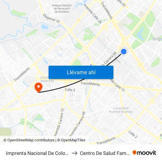 Imprenta Nacional De Colombia (Av. Esperanza - Kr 66) to Centro De Salud Famisanar Cafam Kennedy map