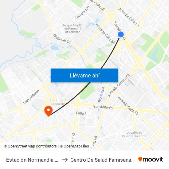 Estación Normandía (Ac 26 - Kr 74) to Centro De Salud Famisanar Cafam Kennedy map