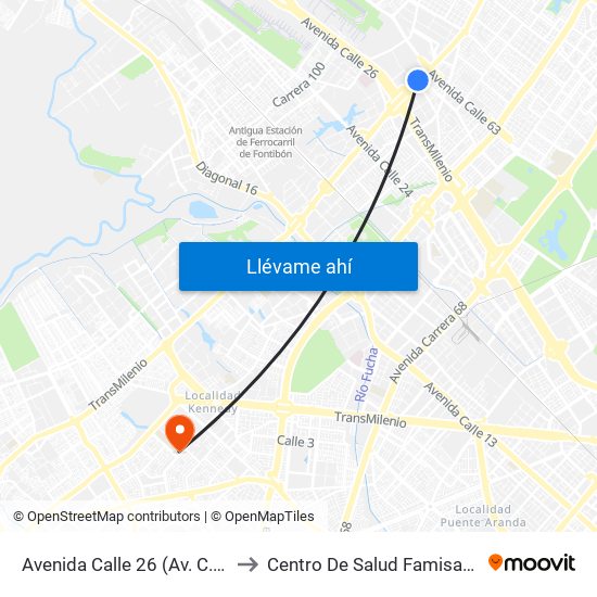 Avenida Calle 26 (Av. C. De Cali - Cl 51) (A) to Centro De Salud Famisanar Cafam Kennedy map