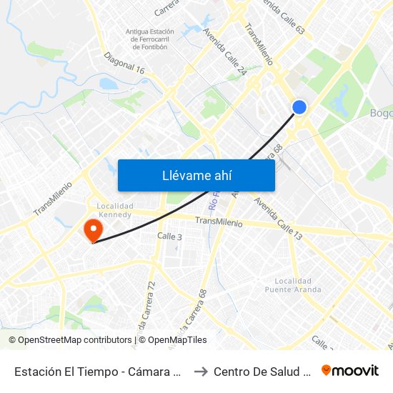 Estación El Tiempo - Cámara De Comercio De Bogotá (Ac 26 - Kr 68b Bis) to Centro De Salud Famisanar Cafam Kennedy map