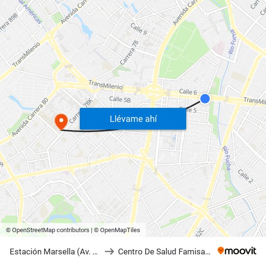 Estación Marsella (Av. Américas - Kr 69b) to Centro De Salud Famisanar Cafam Kennedy map