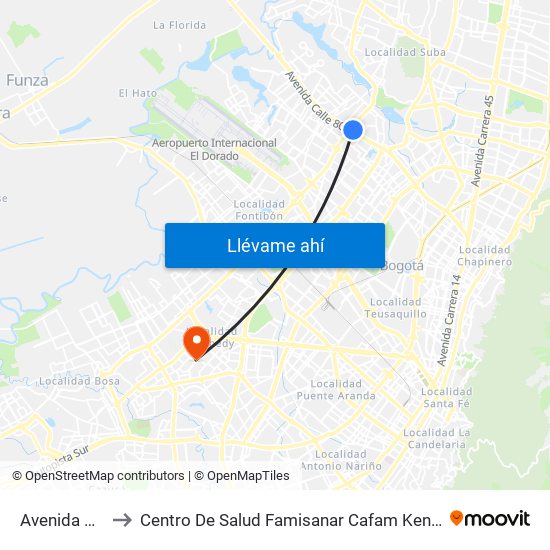 Avenida Cali to Centro De Salud Famisanar Cafam Kennedy map