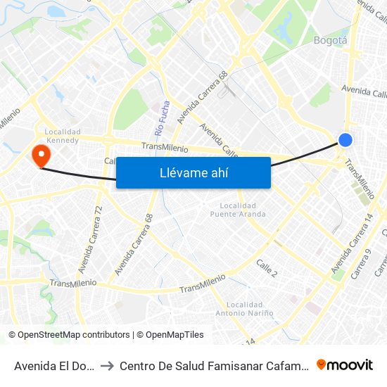 Avenida El Dorado to Centro De Salud Famisanar Cafam Kennedy map