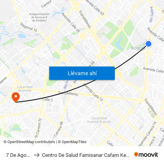 7 De Agosto to Centro De Salud Famisanar Cafam Kennedy map