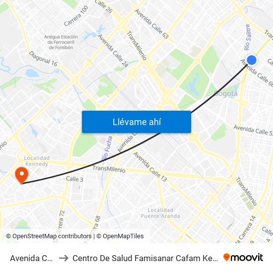 Avenida Chile to Centro De Salud Famisanar Cafam Kennedy map